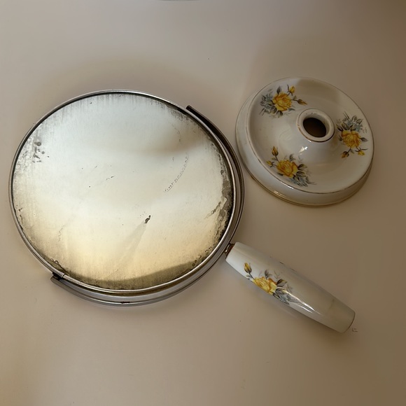 Vintage Removable Hand Held Mirror Porcelain Vanity Bowl Makeup Dressing Table - Picture 7 of 11